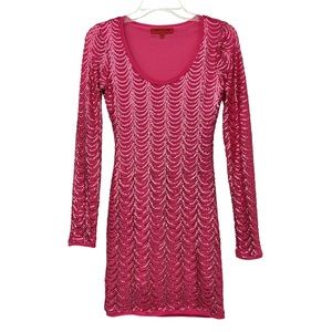 WOW Couture Sequin Pink Stretch Long Sleeve Bodycon Mini Cocktail Dress Small